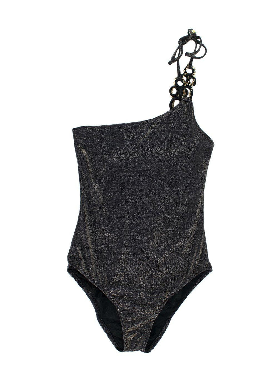 My Beachy Side One Shoulder Black Shimmer Swimsuit