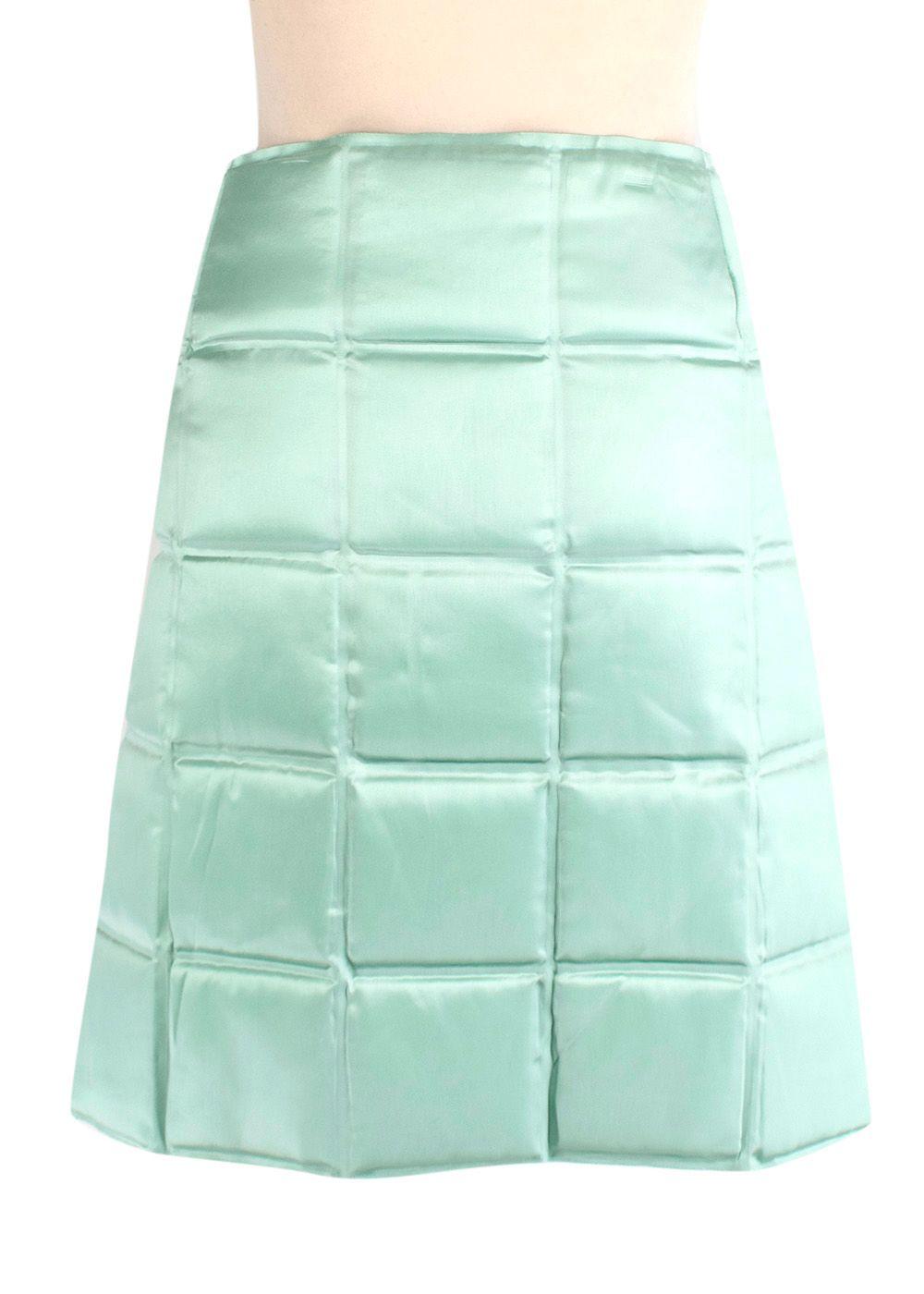 Bottega Veneta Menta Lacquered Matelasse Satin Skirt
