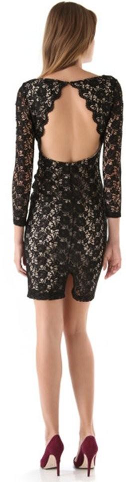 Alice + Olivia black lace detailed open back dress