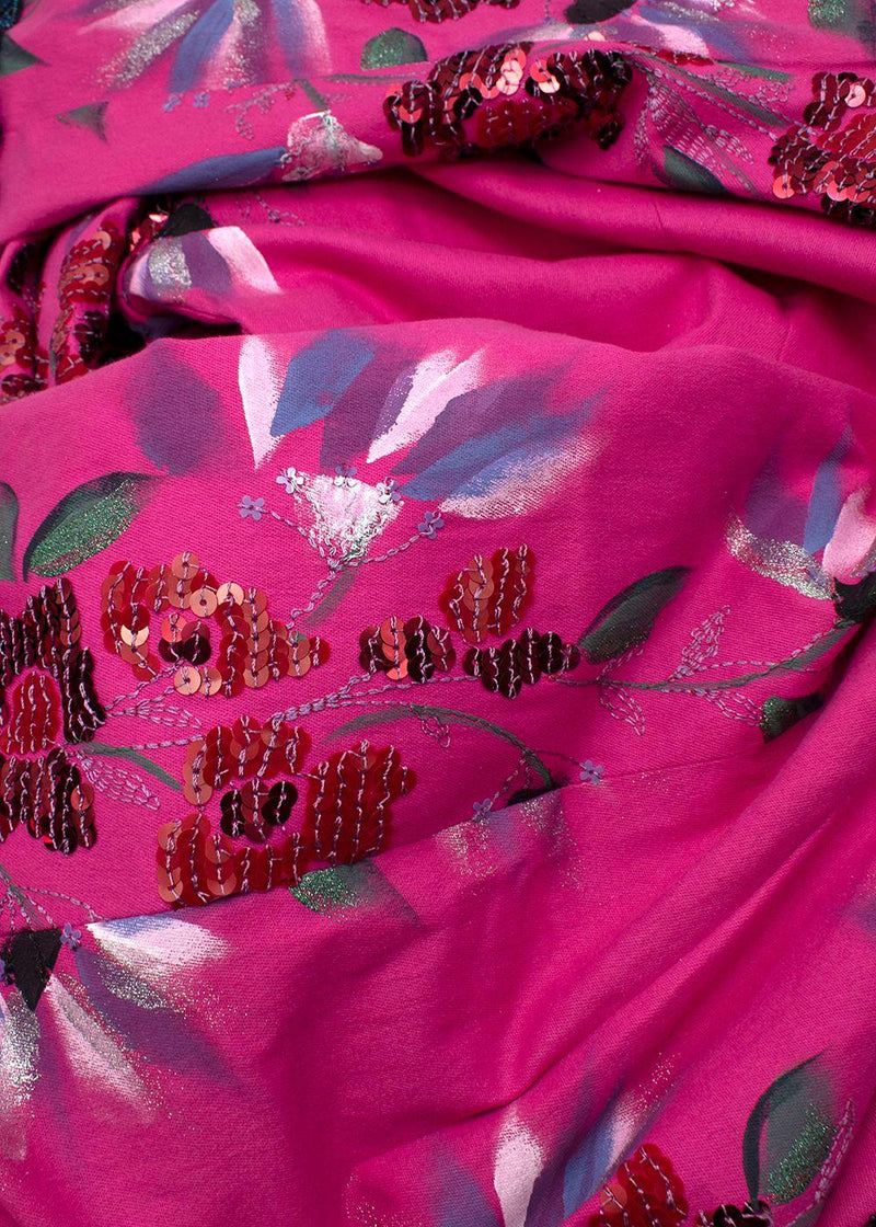 vintage pink cotton hand painted floral trousers