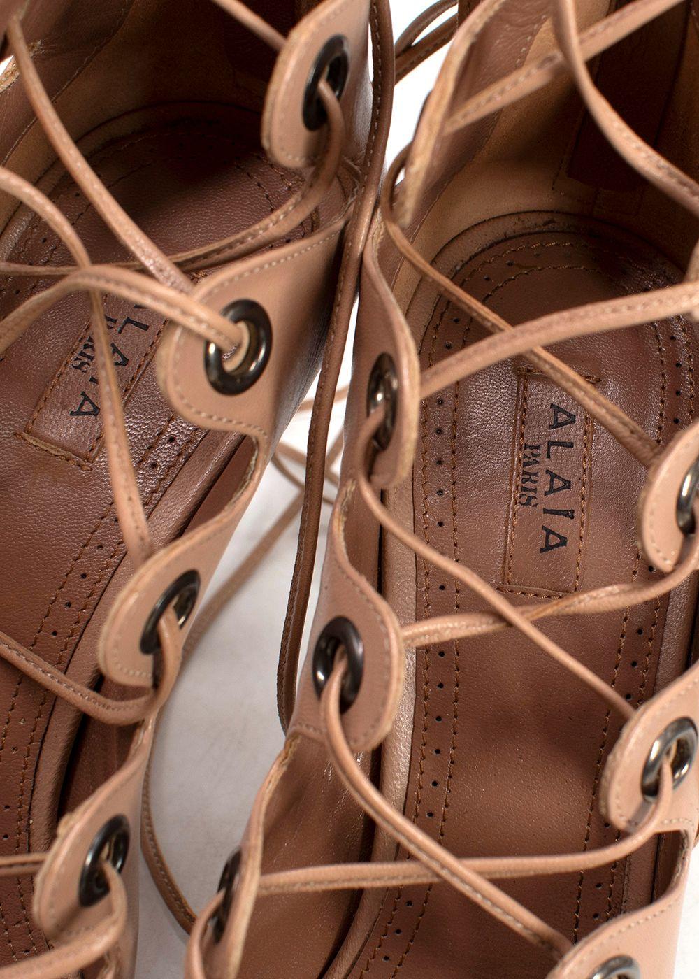 Alaia Blush Leather Lace-up Sandals