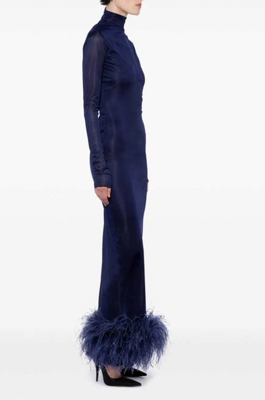 16Arlington Luna Feather-Trim Gown