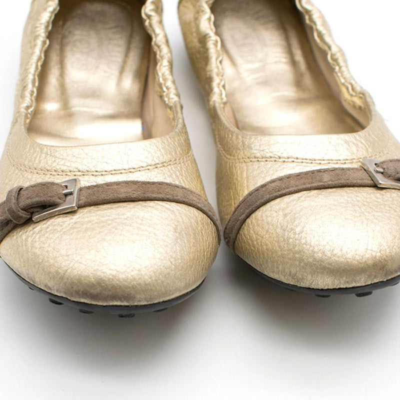Tod's Gold Driving Ballerinas