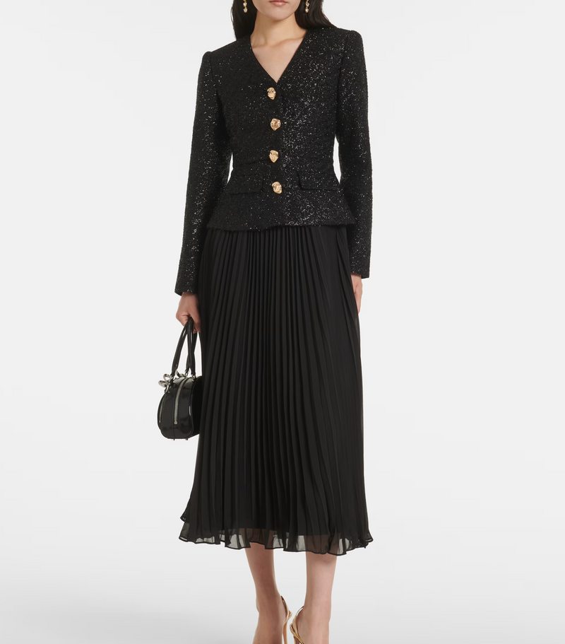 Self Portrait Faux-pearl Button Midi Dress in Boucle