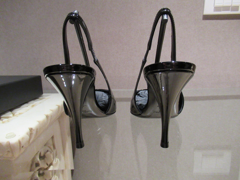 Black Patent Vesper Slingback Pumps