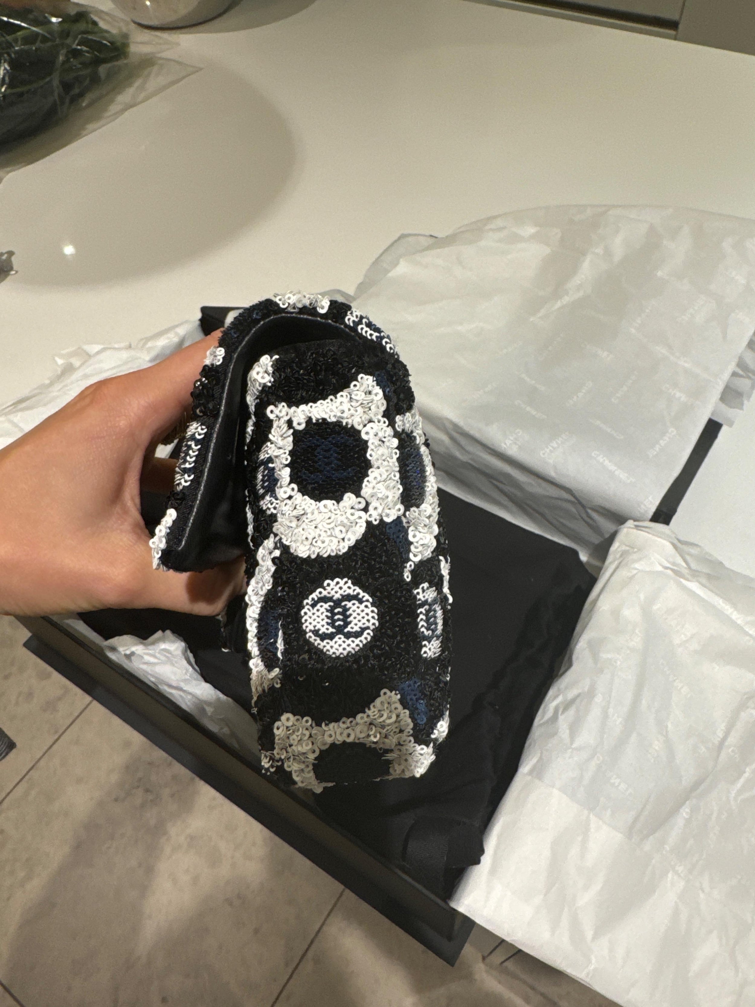 Chanel Black Floral Sequin Flap Bag
