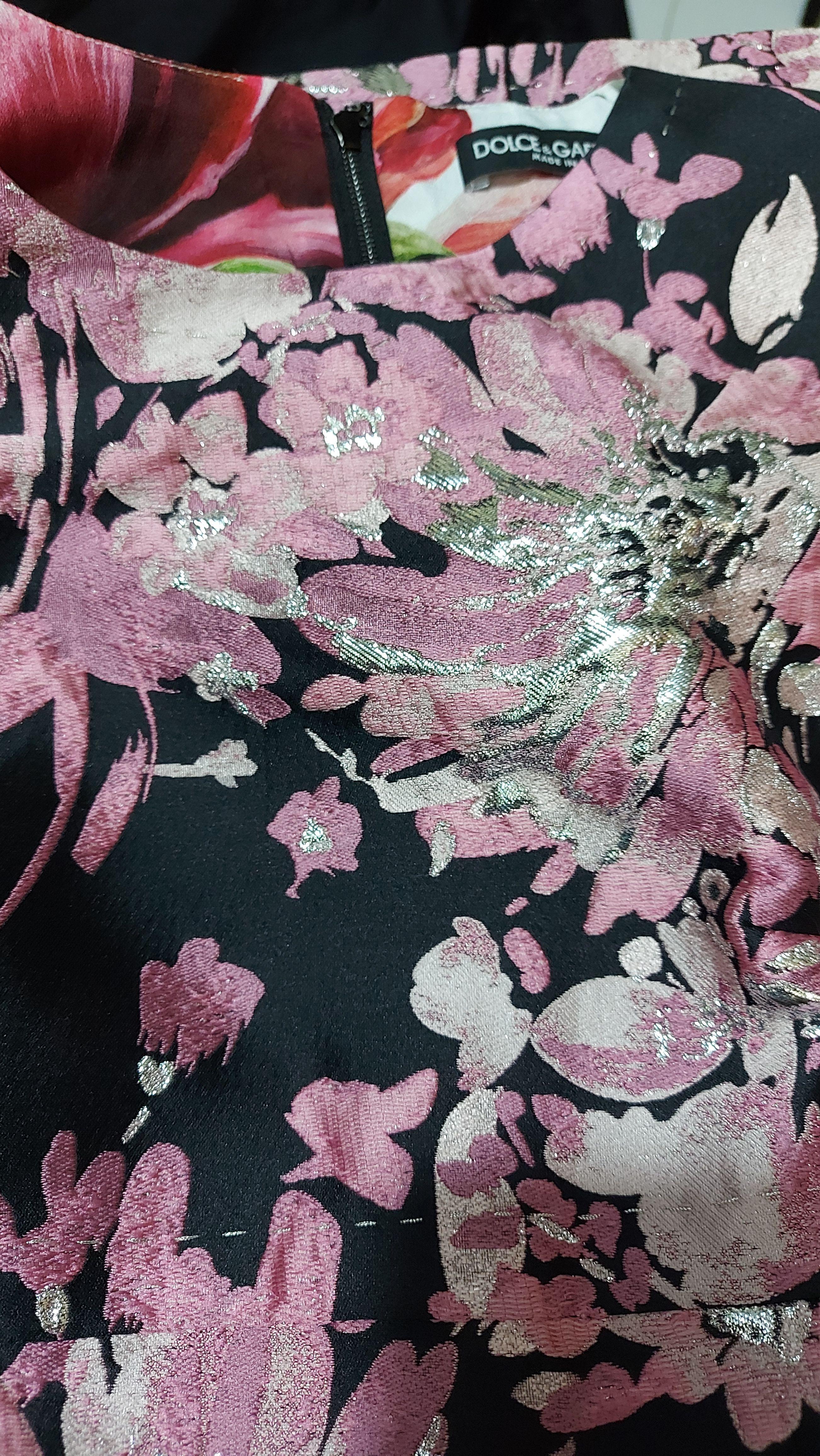 pink & black floral Duchesse satin dress
