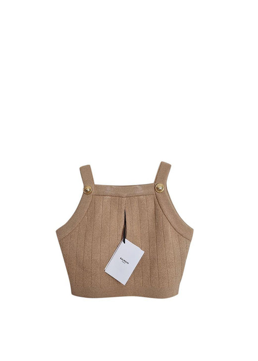 Camel Stretch-Knit Square Neck Crop Top