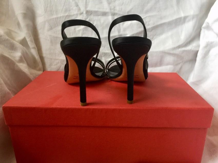 Valentino Garavani black satin crystal embellished heeled sandals