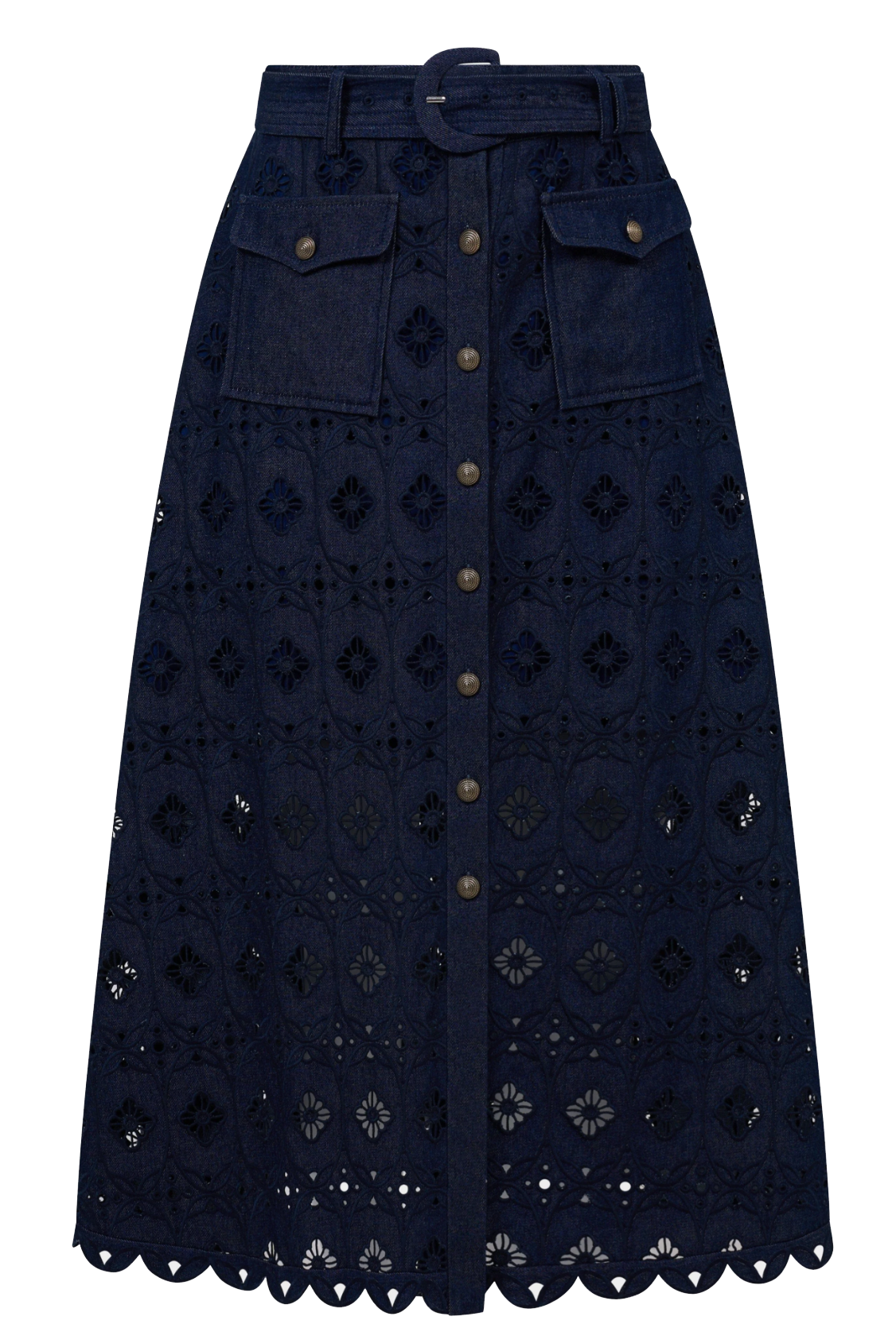 Saloni Denim Embroidered Kali Midi Skirt