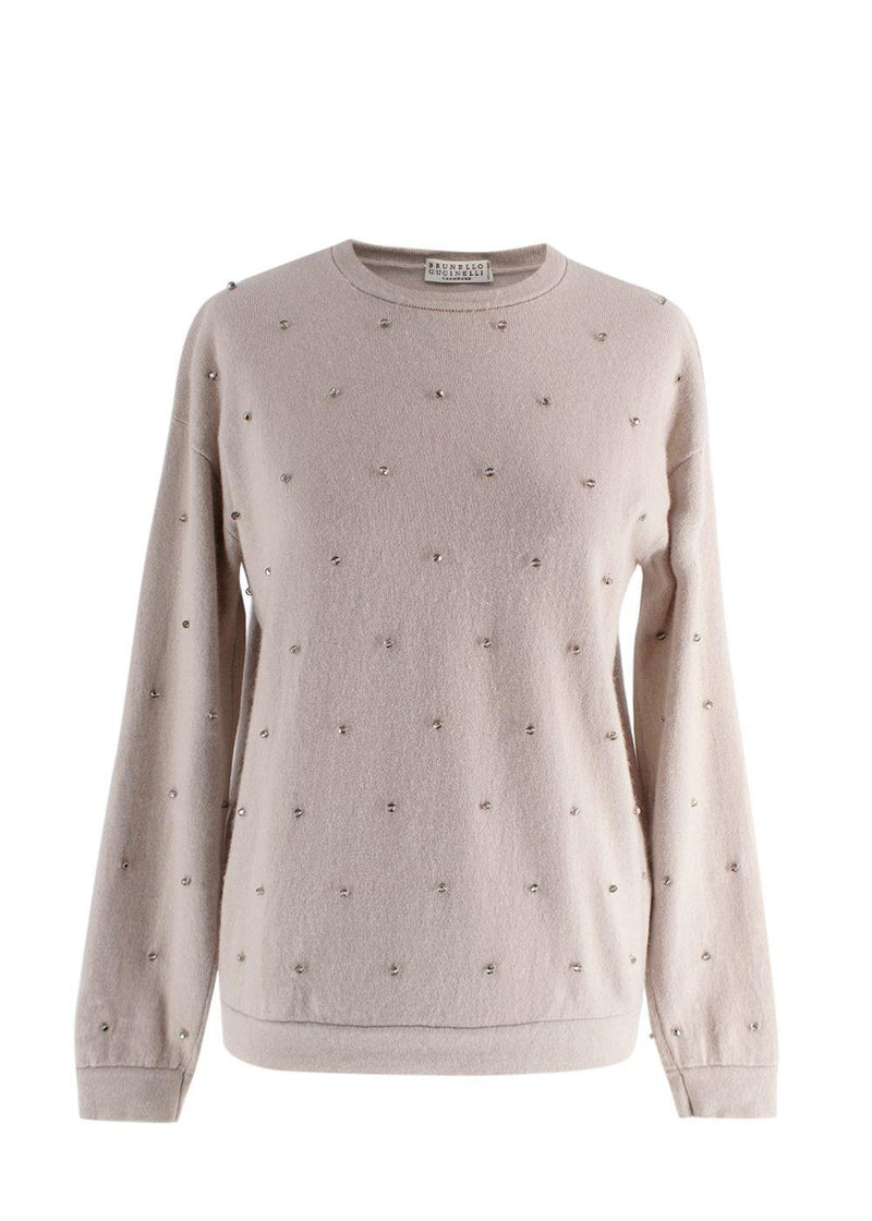 Brunello Cucinelli Beige Embellished Cashmere Knit
