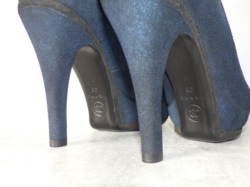 Chanel Blue Cap-Toe Suede Ankle Boots