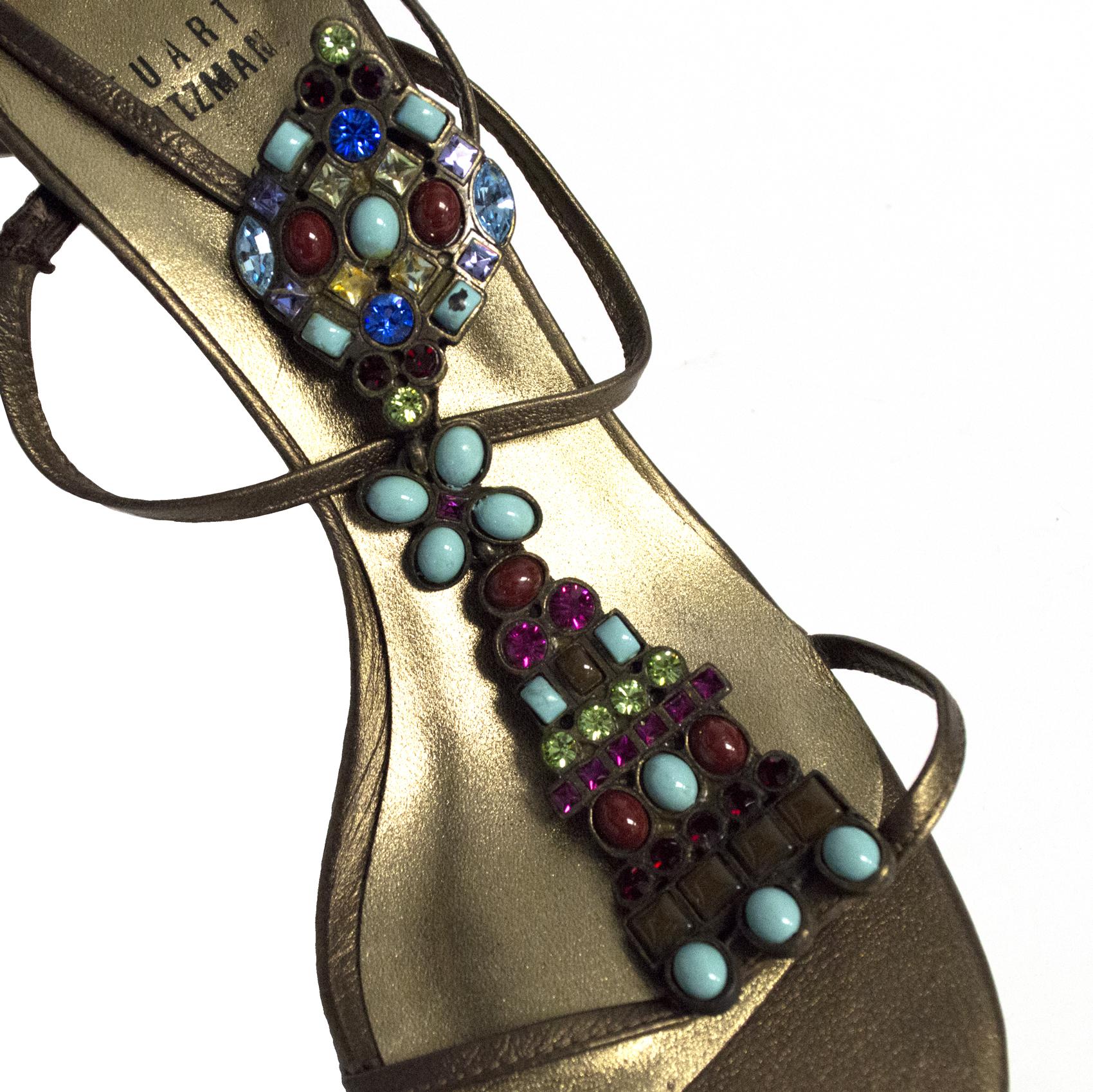 Stuart Weitzman bronze jewelled sandals