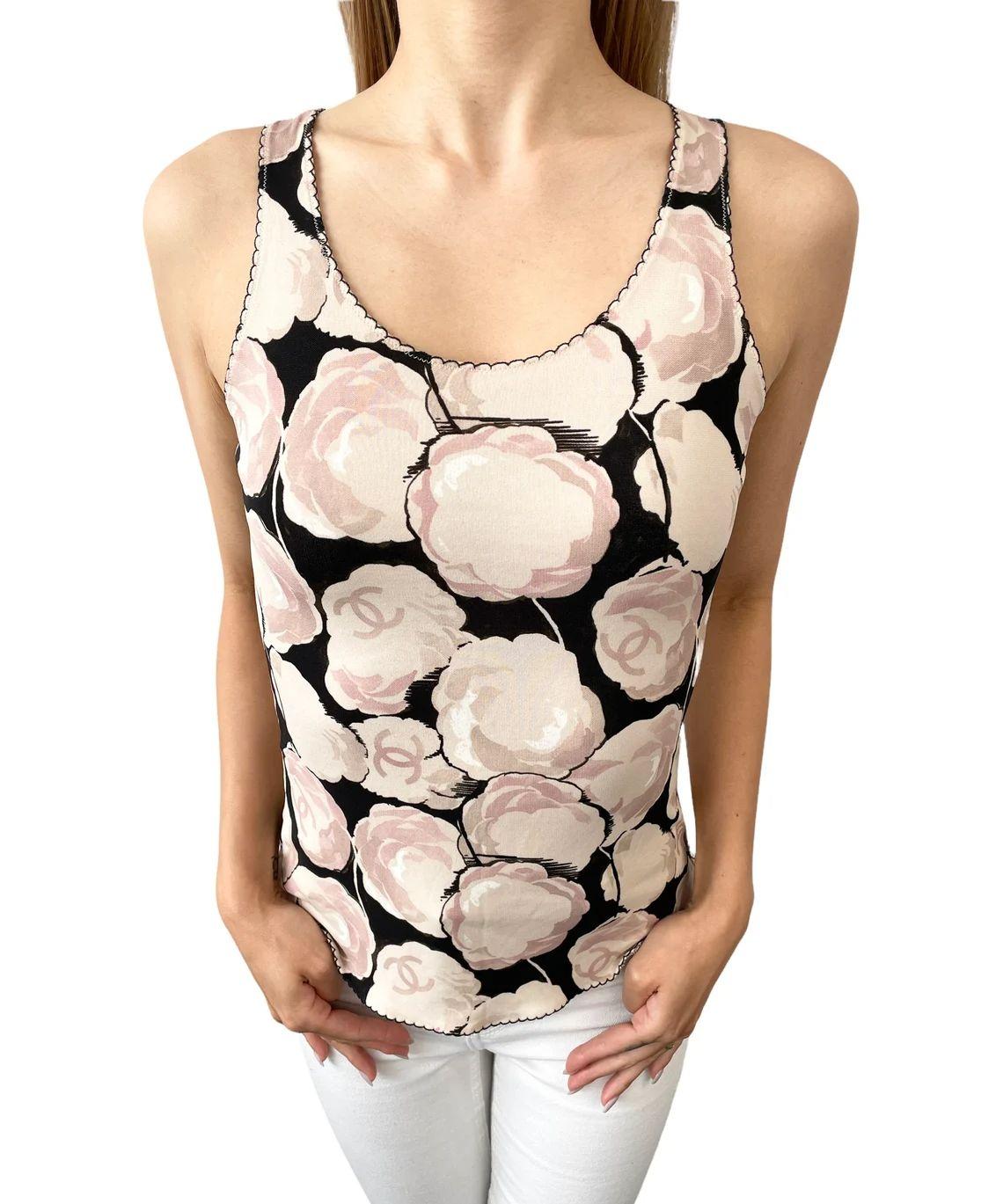Vintage Camelia print jersey tank top