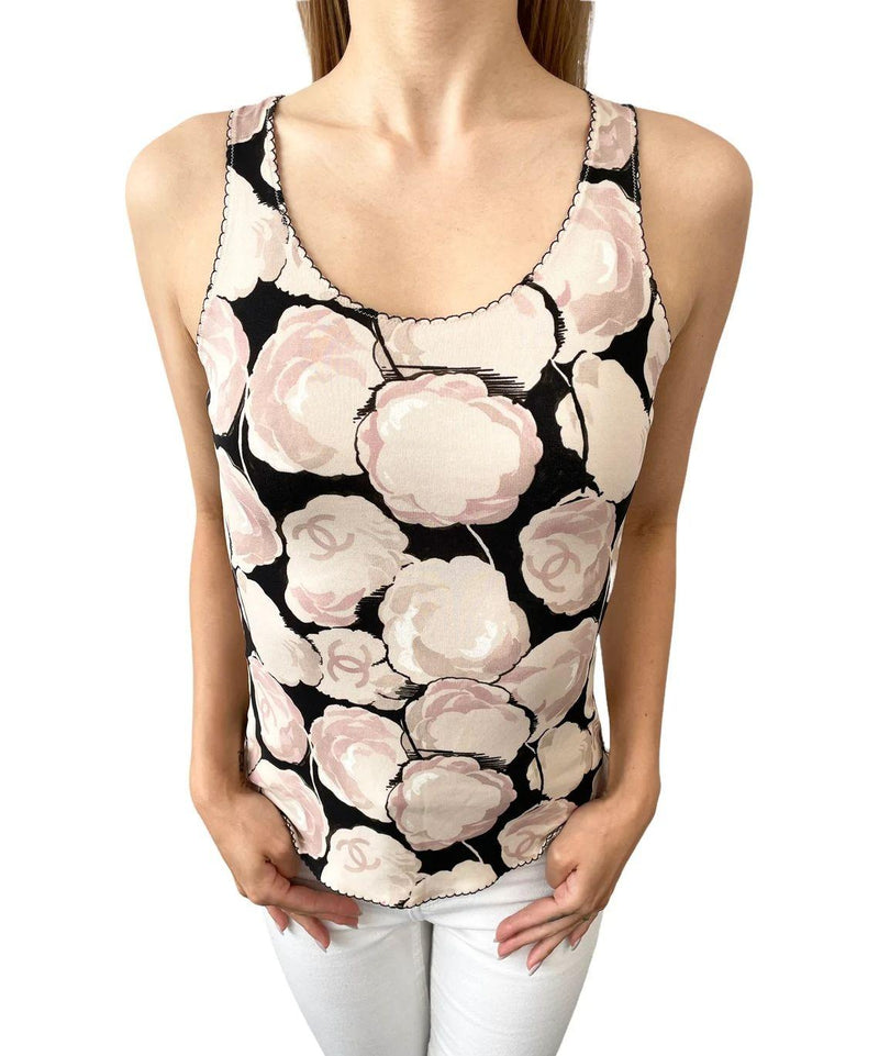 Vintage Camelia print jersey tank top