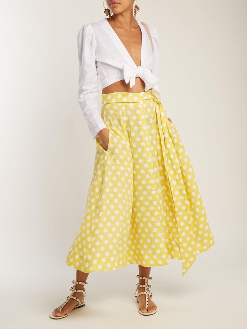Lisa Marie Fernandez Yellow Linen A-Line Midi Skirt