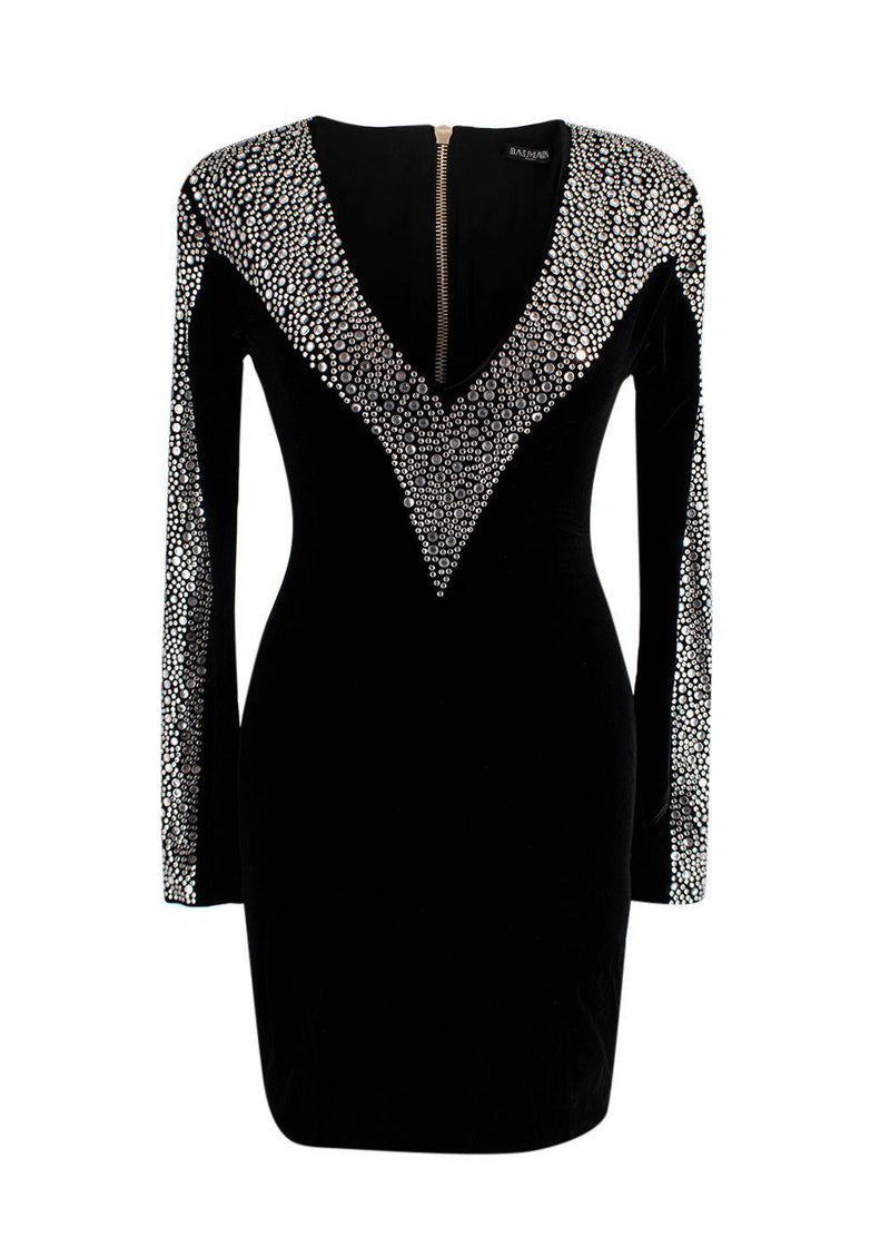 Balmain Black Velvet Embellished Dress