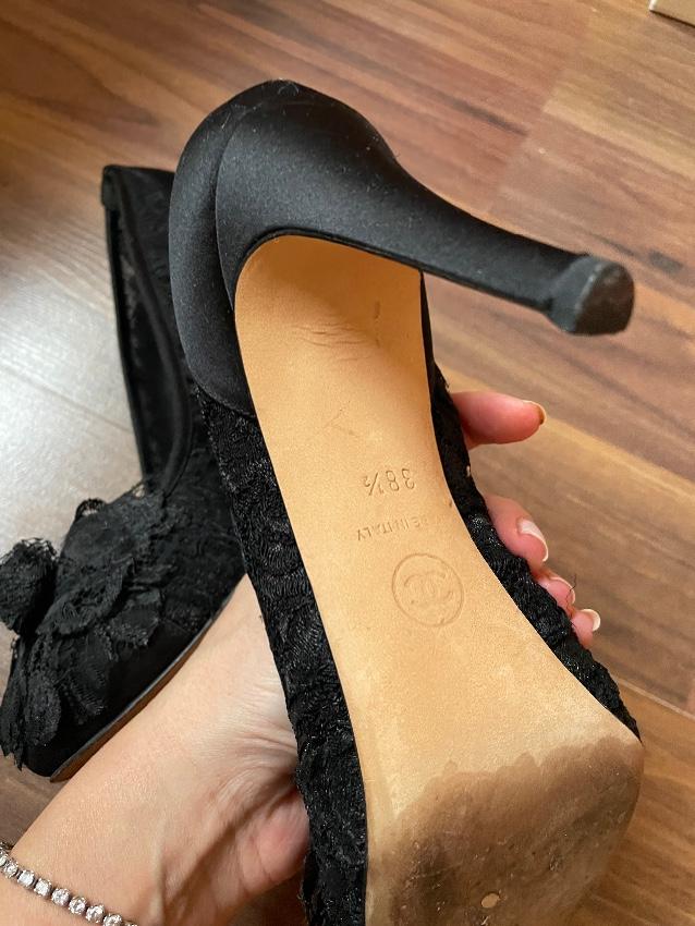 Chanel Black Lace Camellia Applique Pumps