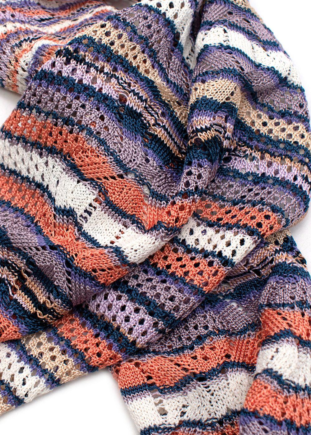 Purple & Peach Open Knit Striped Scarf