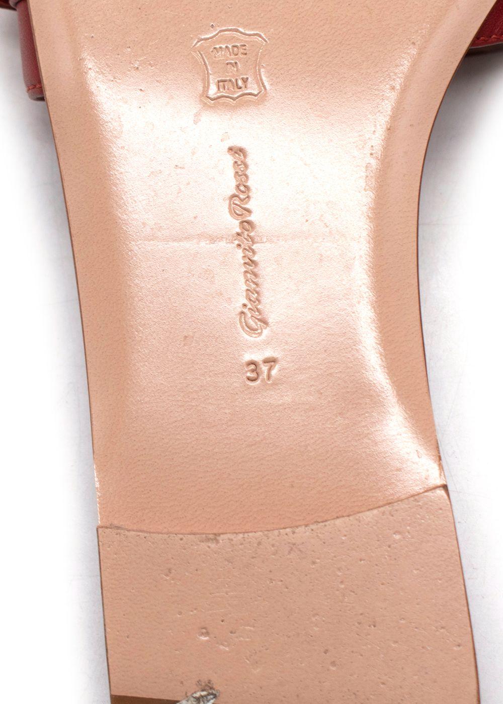 Gianvito Rossi Brick Red Buckle Detail Leather Slides