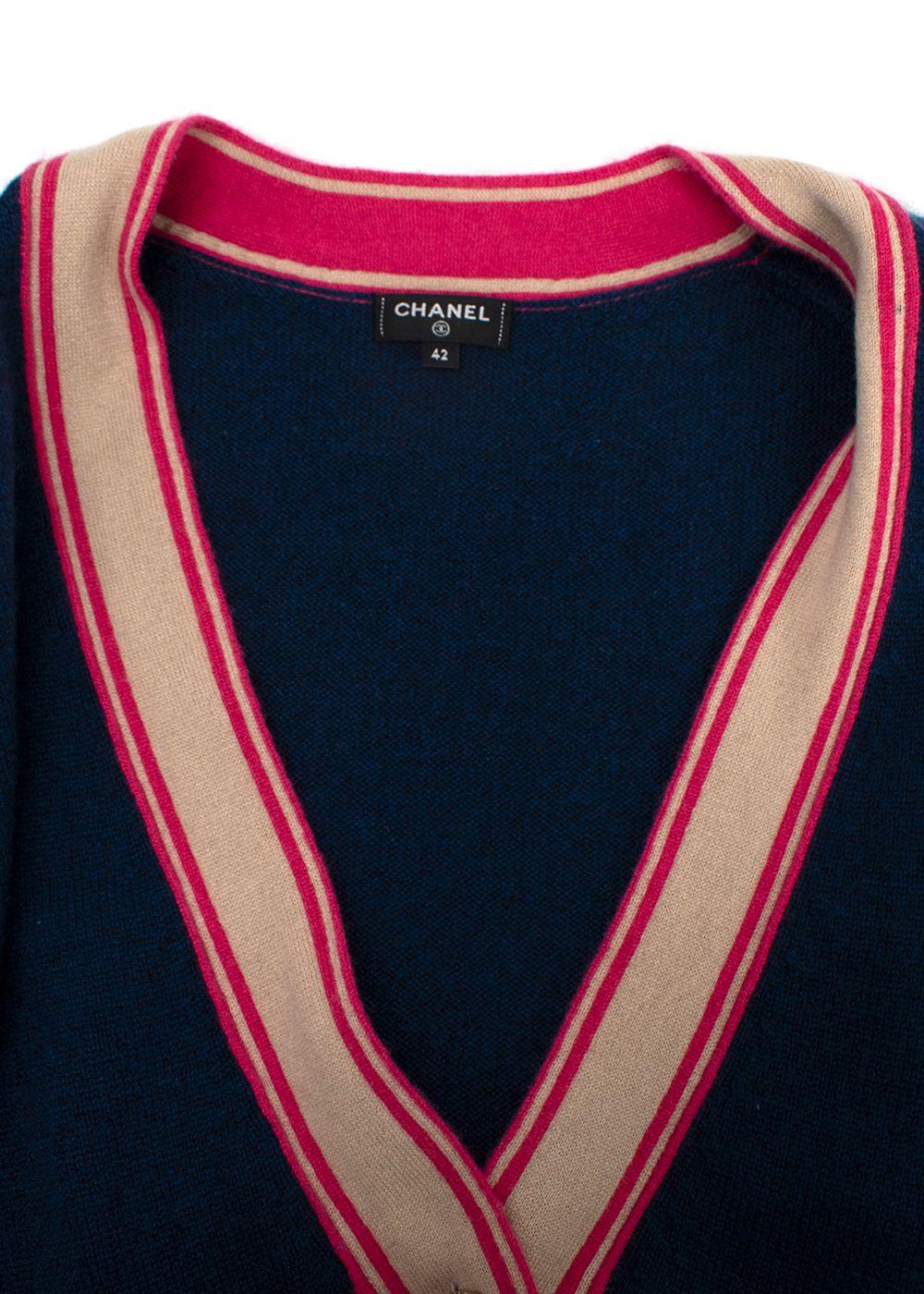 Chanel Longline Navy & Pink Cashmere Cardigan