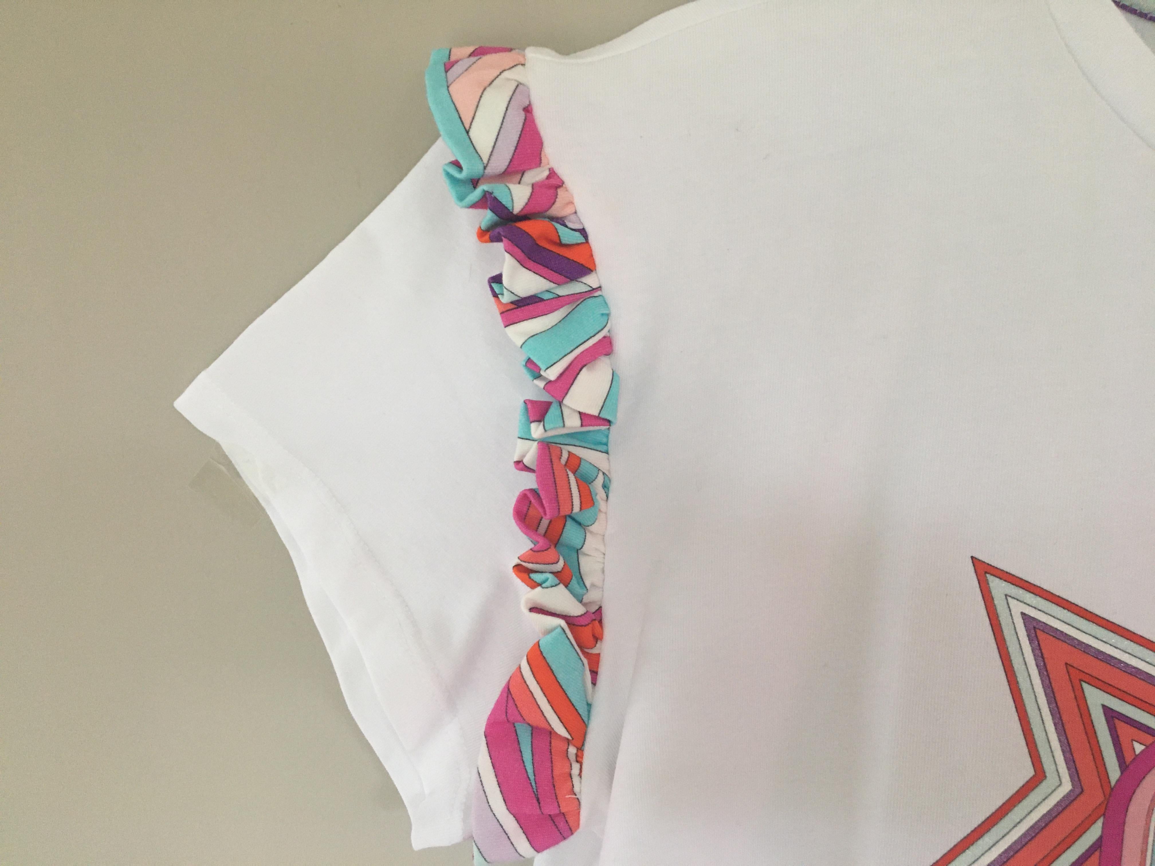 Emilio Pucci White Print Trim Glitter Logo Top