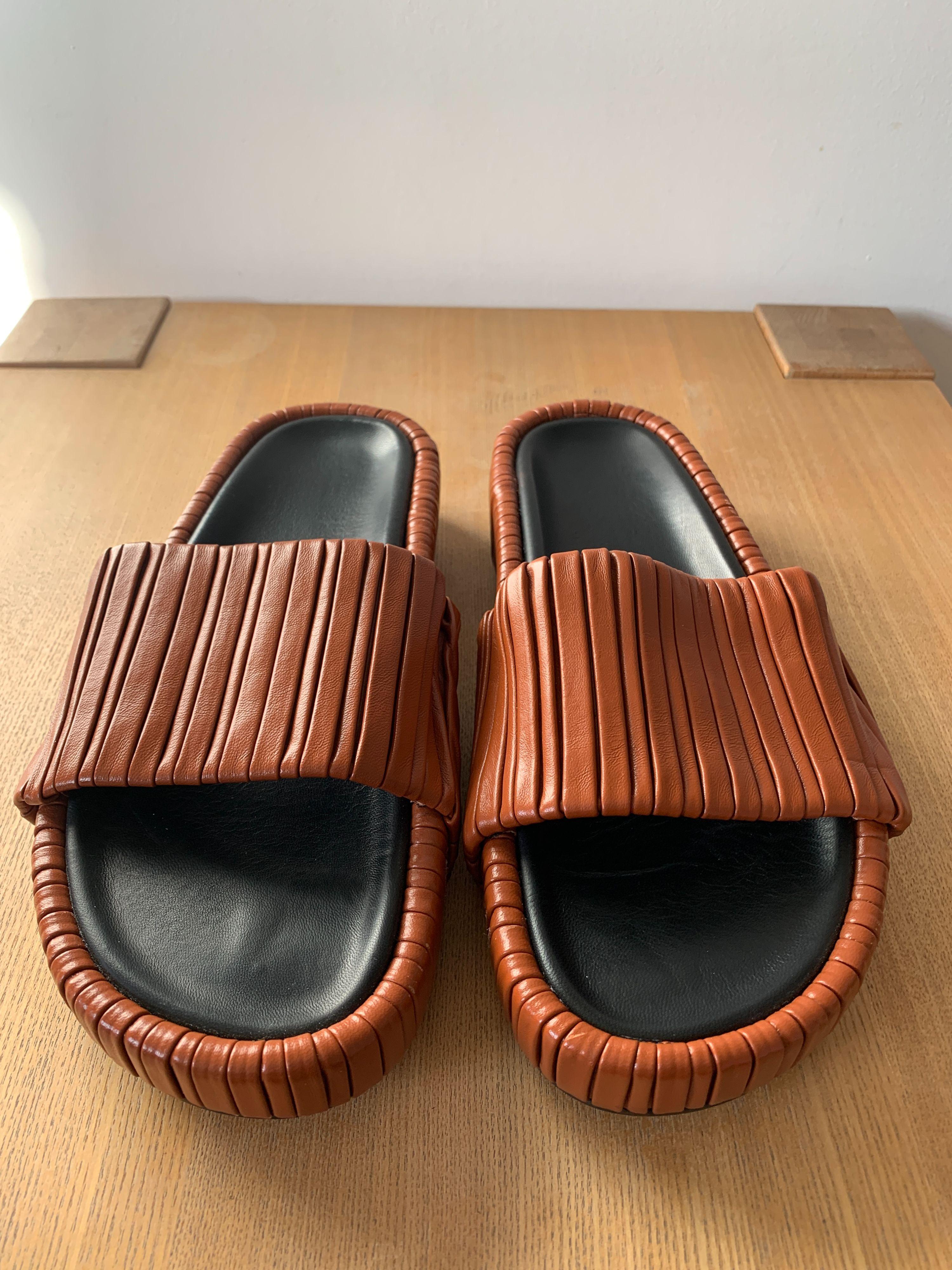NEOUS Tan Brown Leather Slides