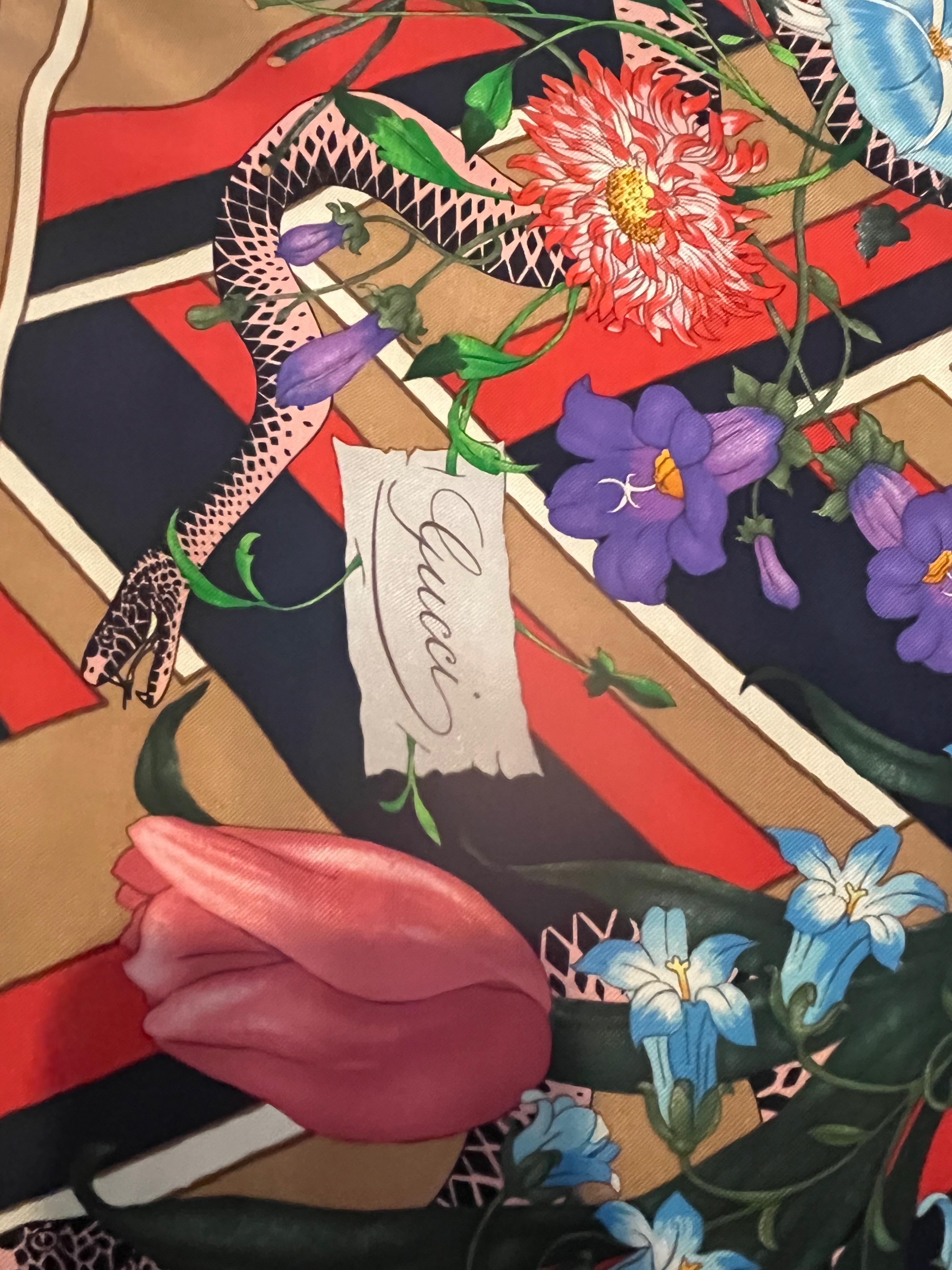 Gucci Floral And Sanke Print Silk Square