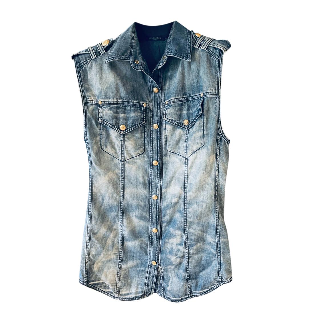 Balmain Faded Wash Military Denim Vest