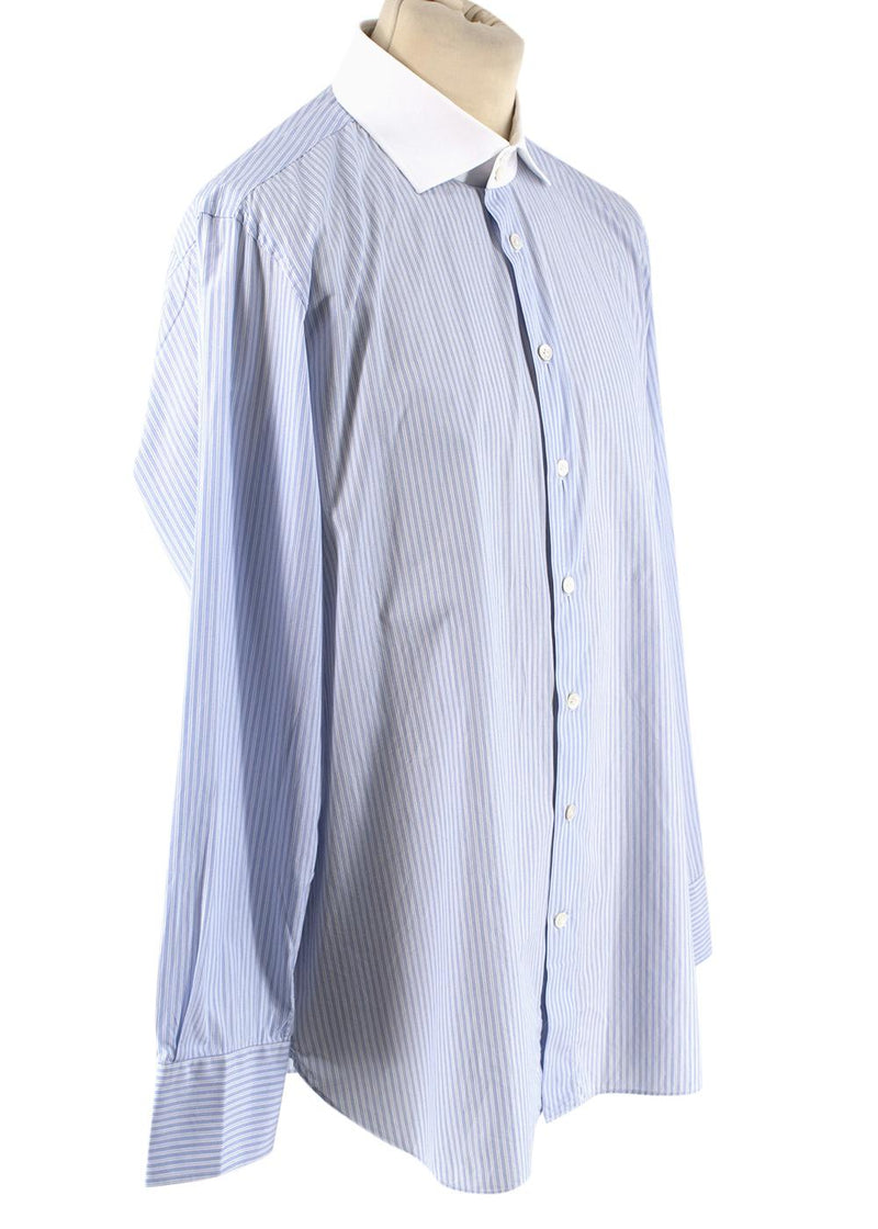 Emanuele Maffeis Blue & White Striped Cotton Tailored Shirt