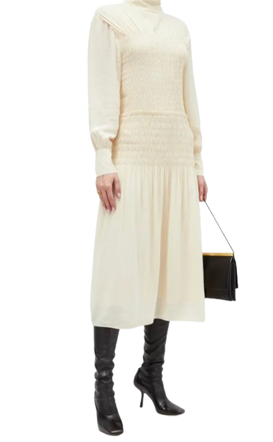 Proenza Schouler Cream Shirred Midi Dress