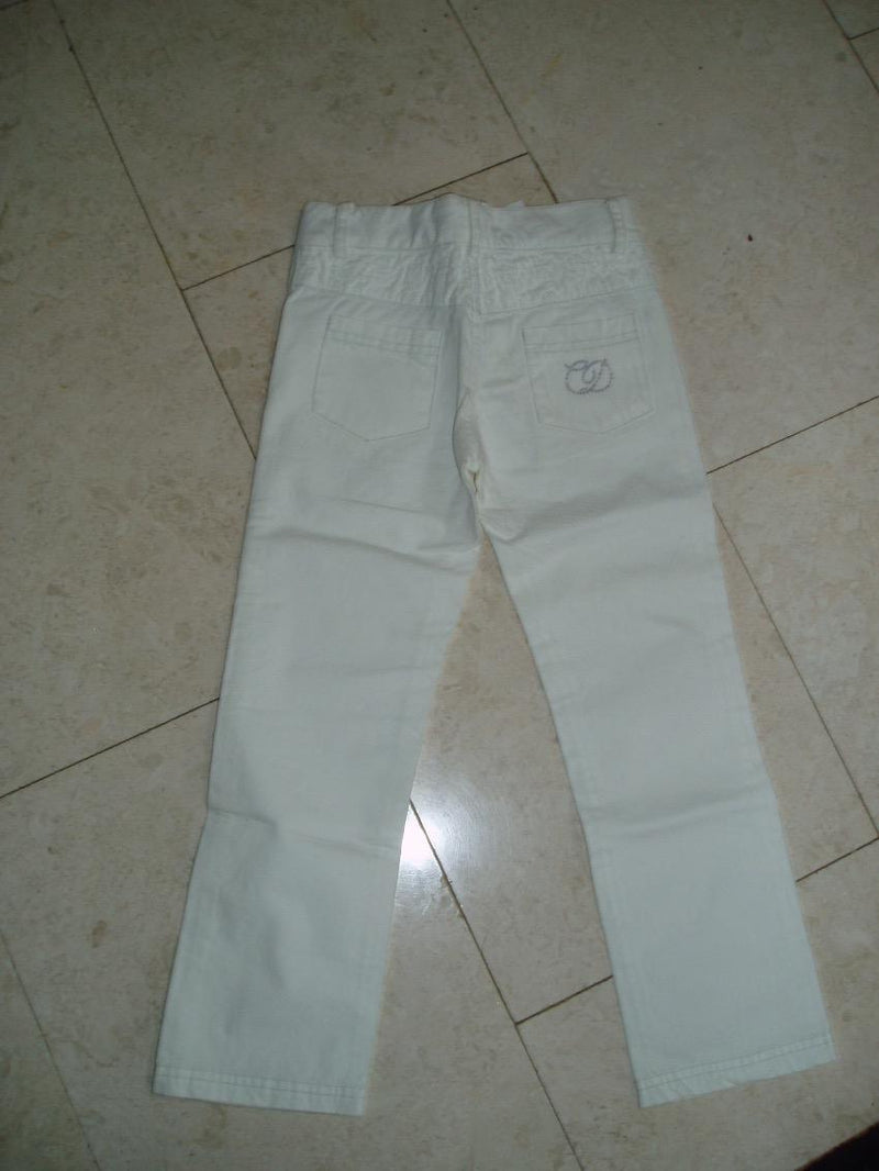 DIOR girls white jeans with CD crystal logo, size 5 years