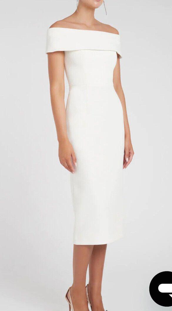 Rebecca Valance Navy Amore Bardot Midi Dress