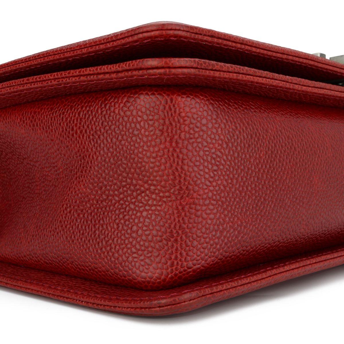 Chanel Red Caviar Leather Medium Boy Bag