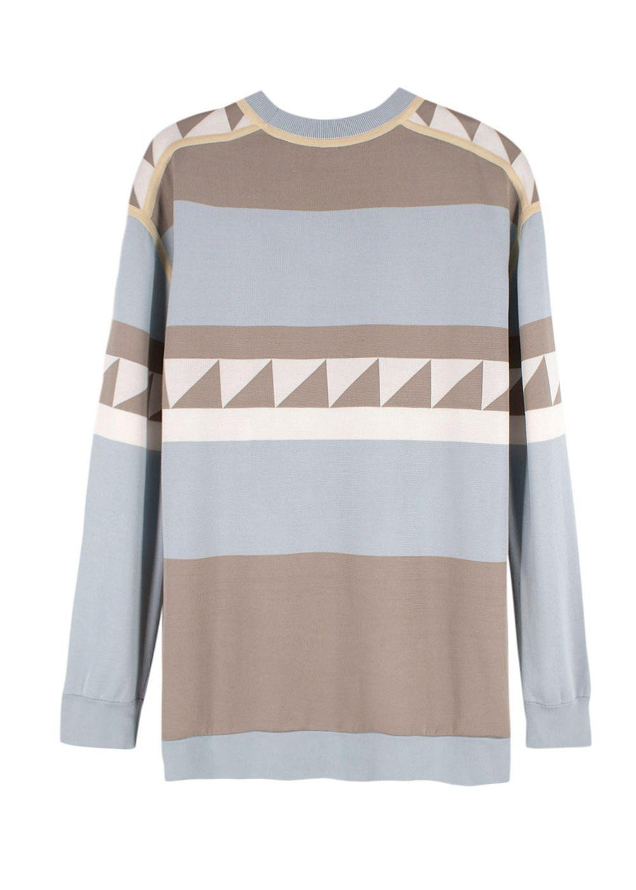 Hermes Blue and Beige Figure Artistique Silk & Cotton Jumper