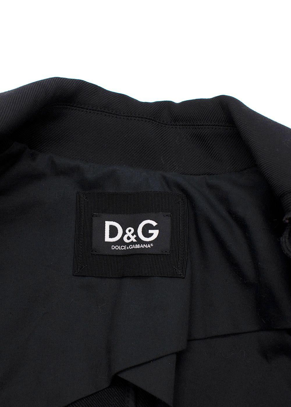 Dolce & Gabbana Black Belted Pure Wool Double Breasted  Trench Coat