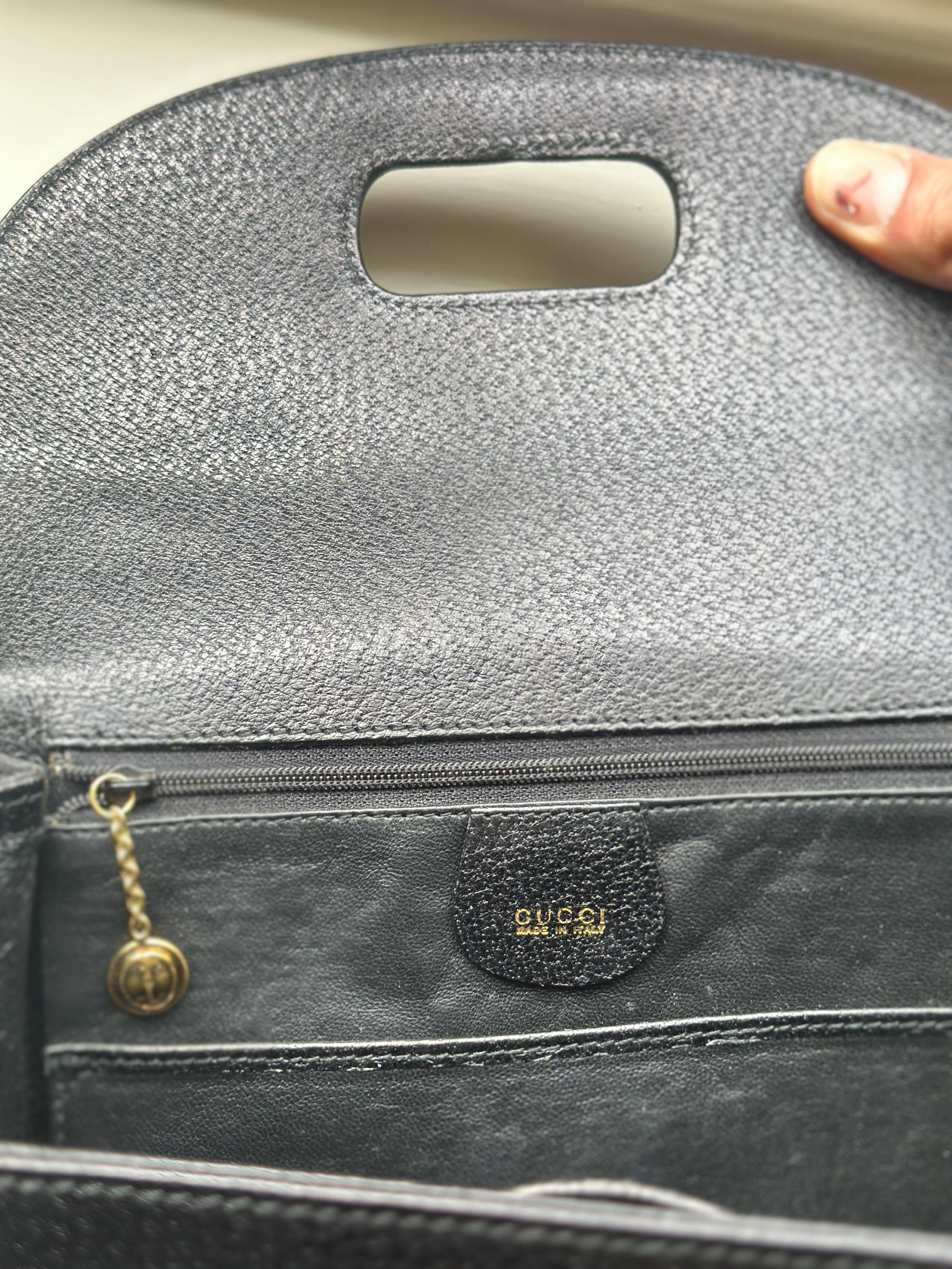 Gucci Vintage Black Leather Bamboo Bag