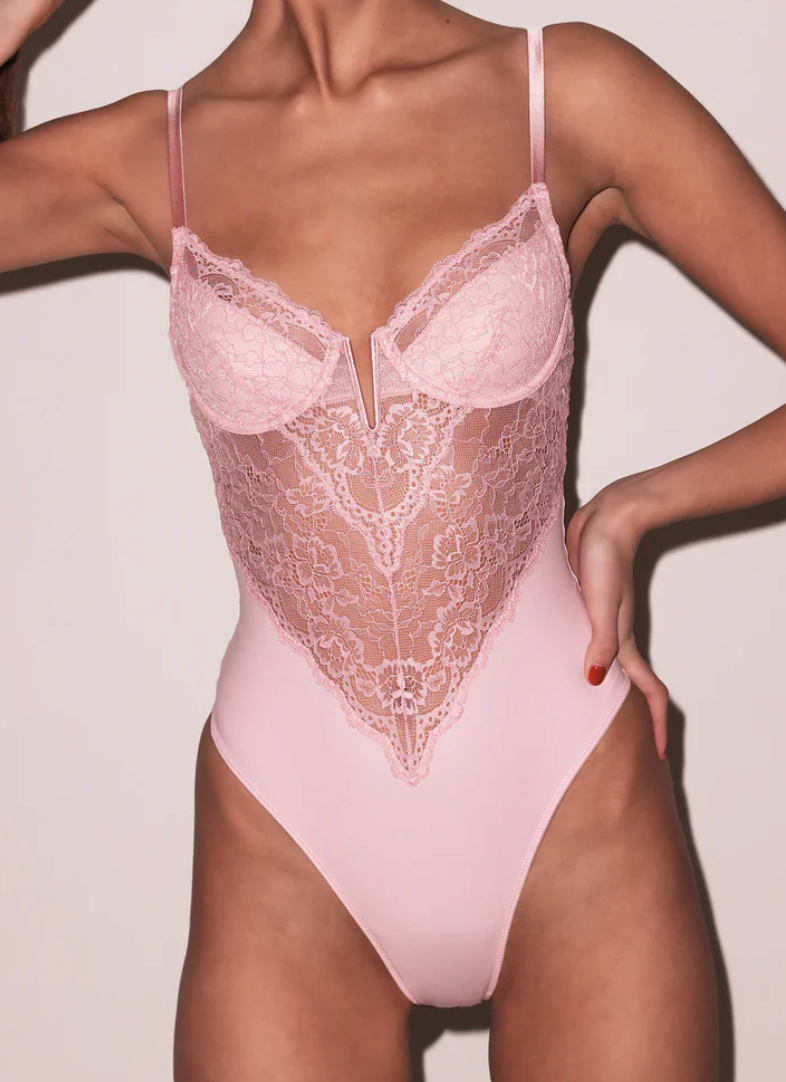 Fleur Du Mal Peach Blossom Lace Bodysuit