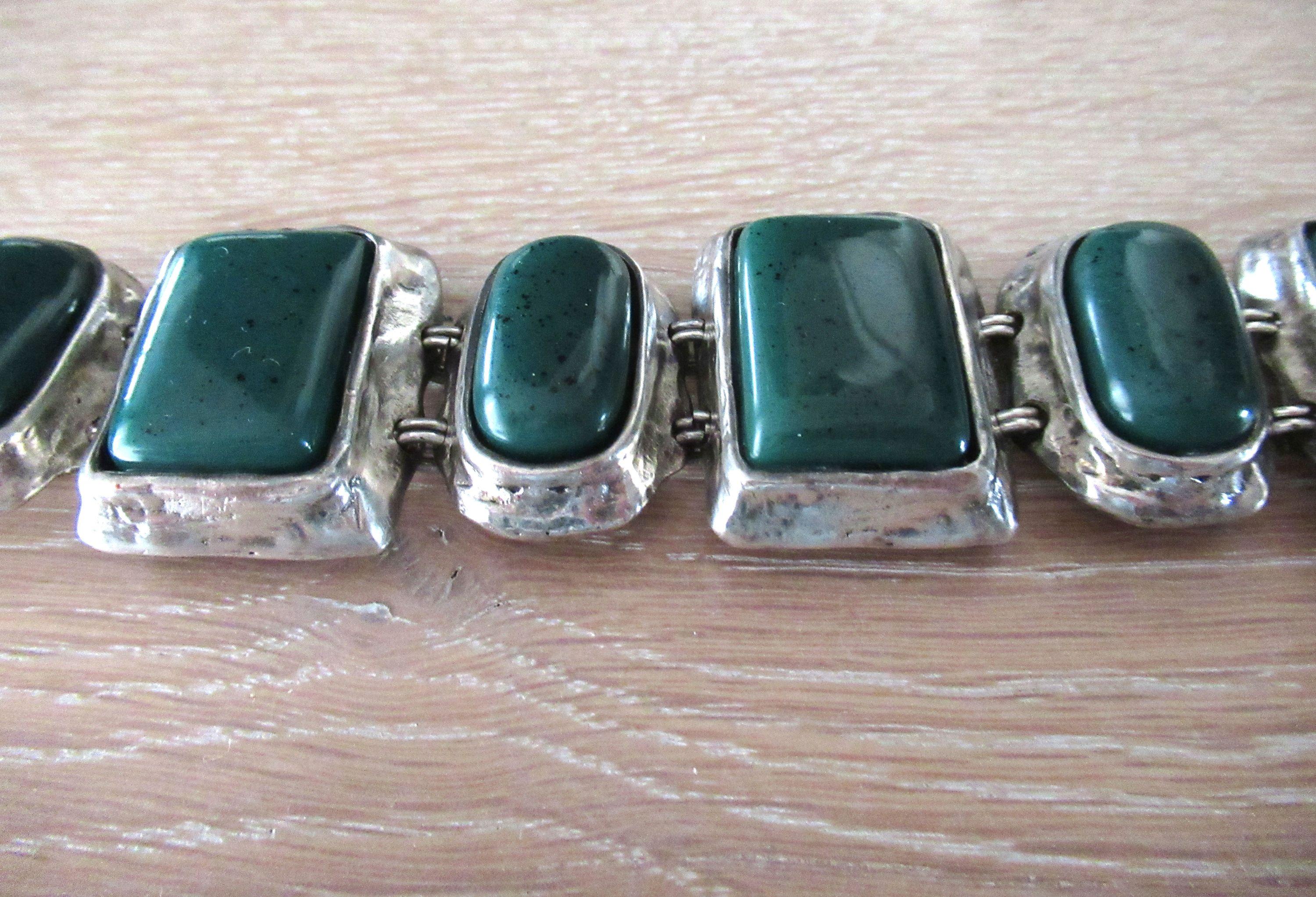 Saint Laurent Vintage  1985 Green Cabochon Bracelet
