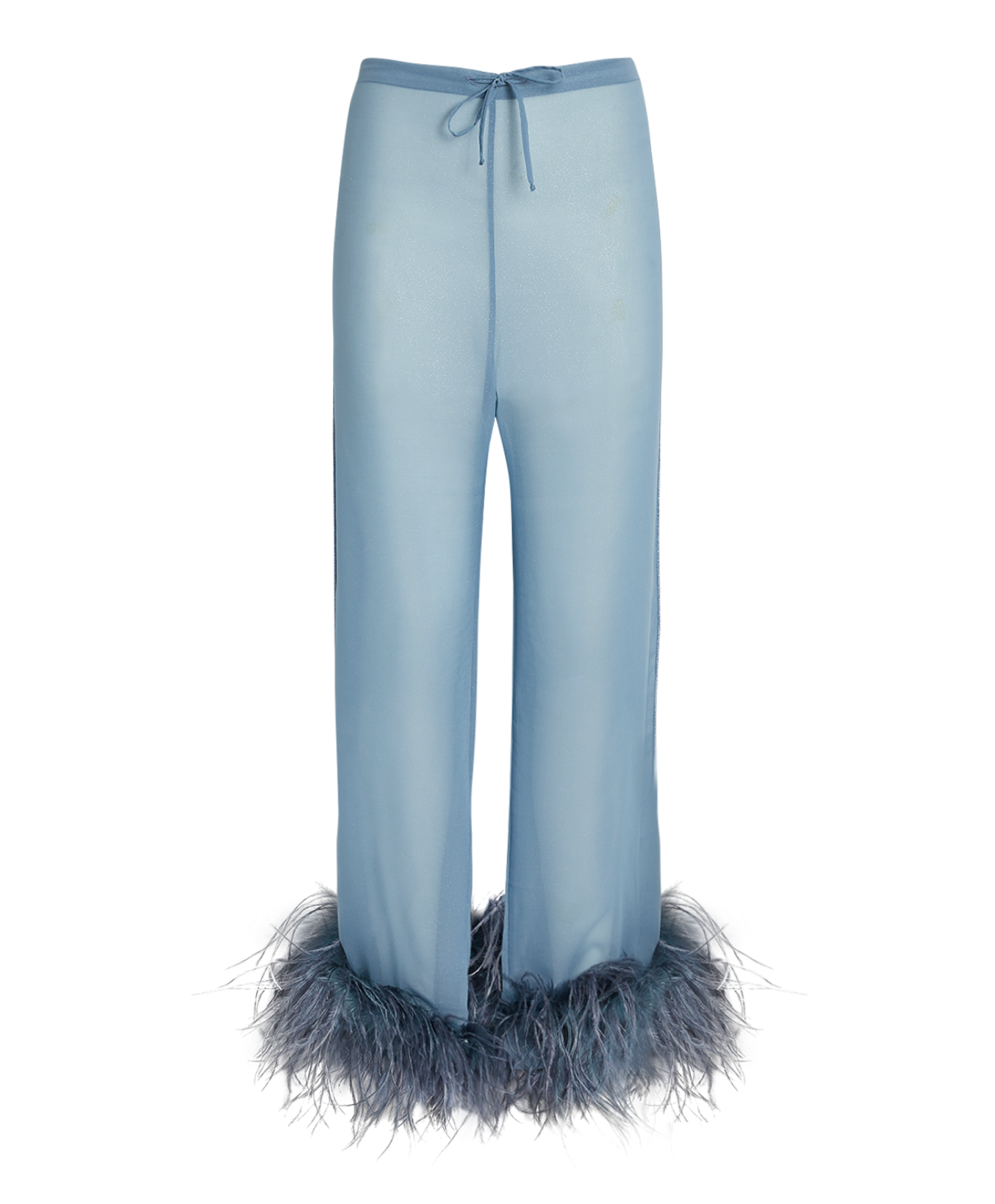 OSÉREE Lumière Feather-Trimmed Glittered Chiffon Straight-Leg Pants