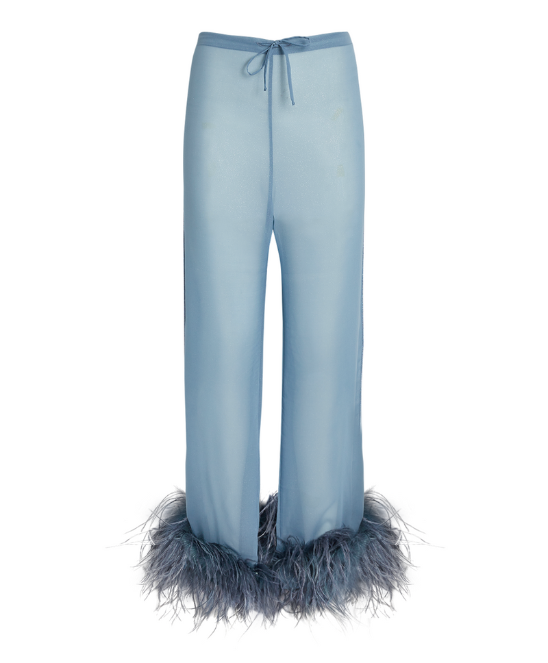 OSÉREE Lumière Feather-Trimmed Glittered Chiffon Straight-Leg Pants