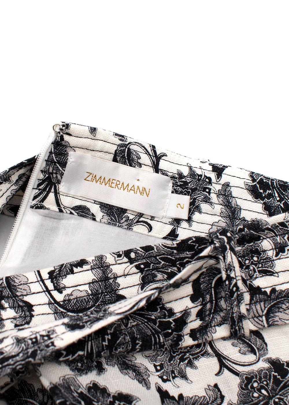 Zimmermann Black & ivory toile print silk-satin camisole & linen skirt