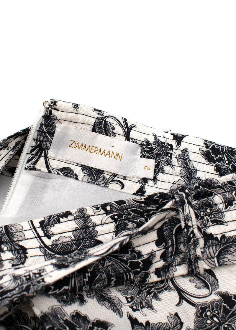 Zimmermann Black & ivory toile print silk-satin camisole & linen skirt