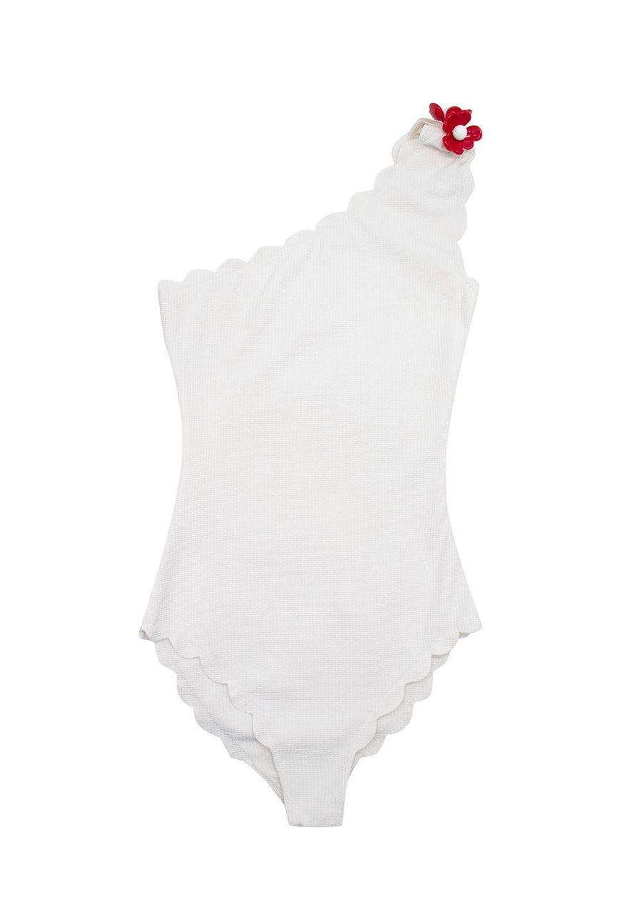 Marysia Cream Santa Barbara Flower-Embellished Swimsuit