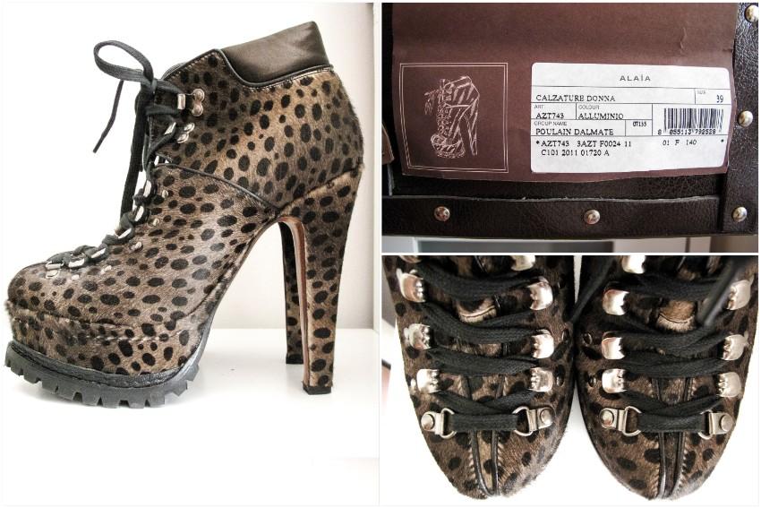 Azzedine Alaia Leopard Calf Hair Lace Up Ankle Boots