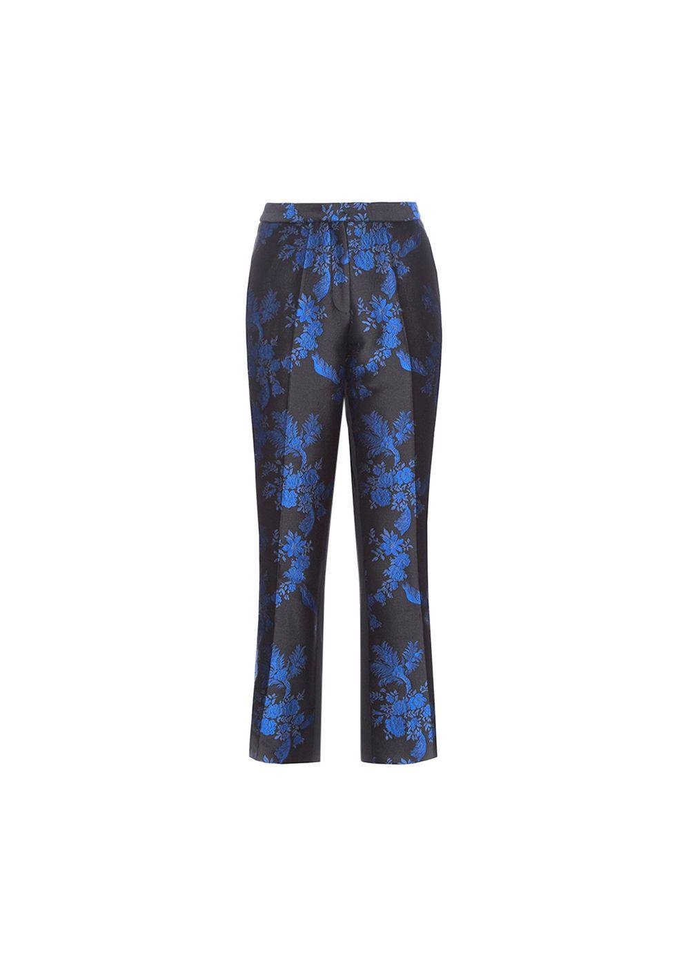 blue & black floral brocade trousers
