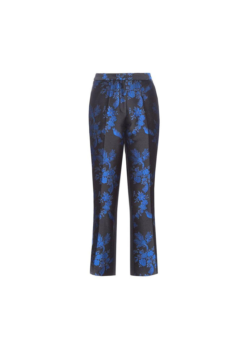 blue & black floral brocade trousers