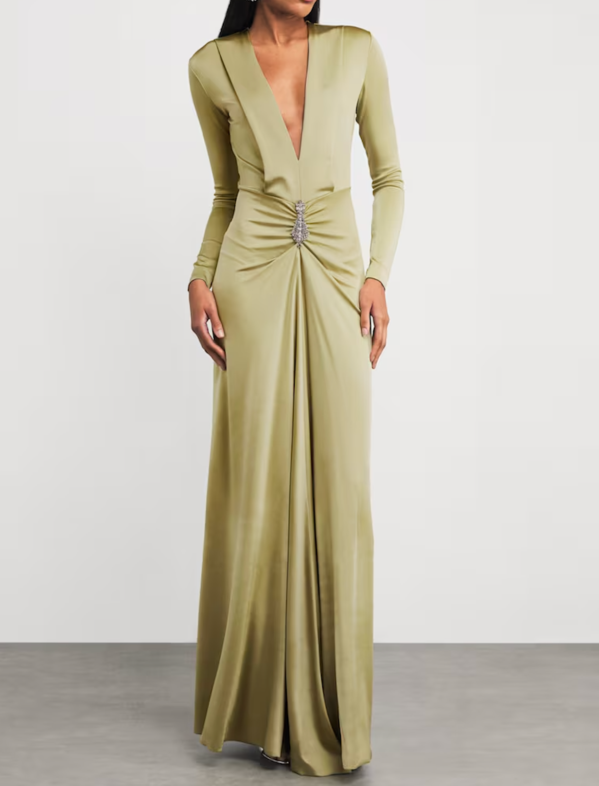 Victoria Beckham Long-Sleeve V-Neck Gown