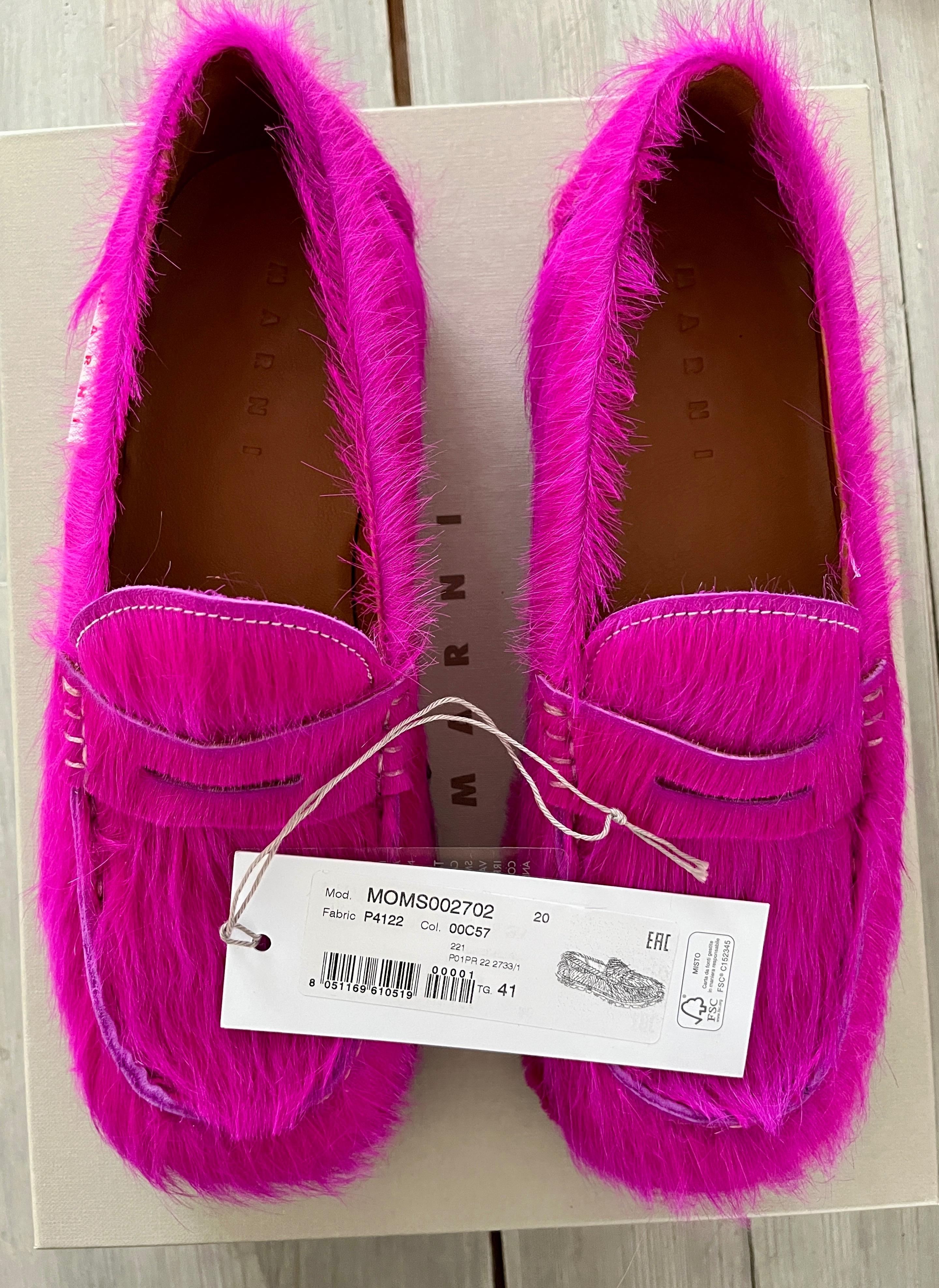 Pink Long Calf Hair Loafers