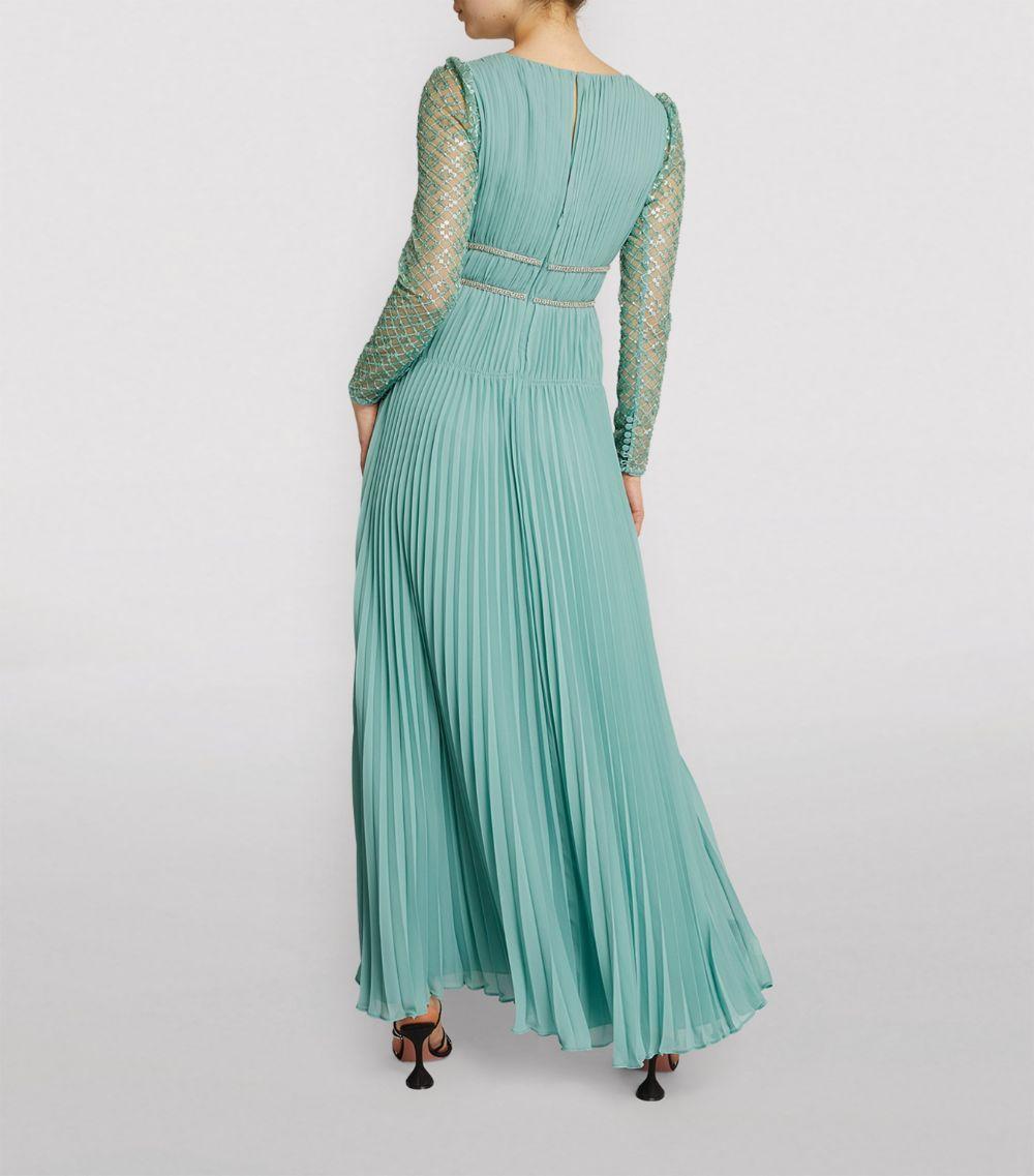 Self Portrait Green Embellished Maxi Dress